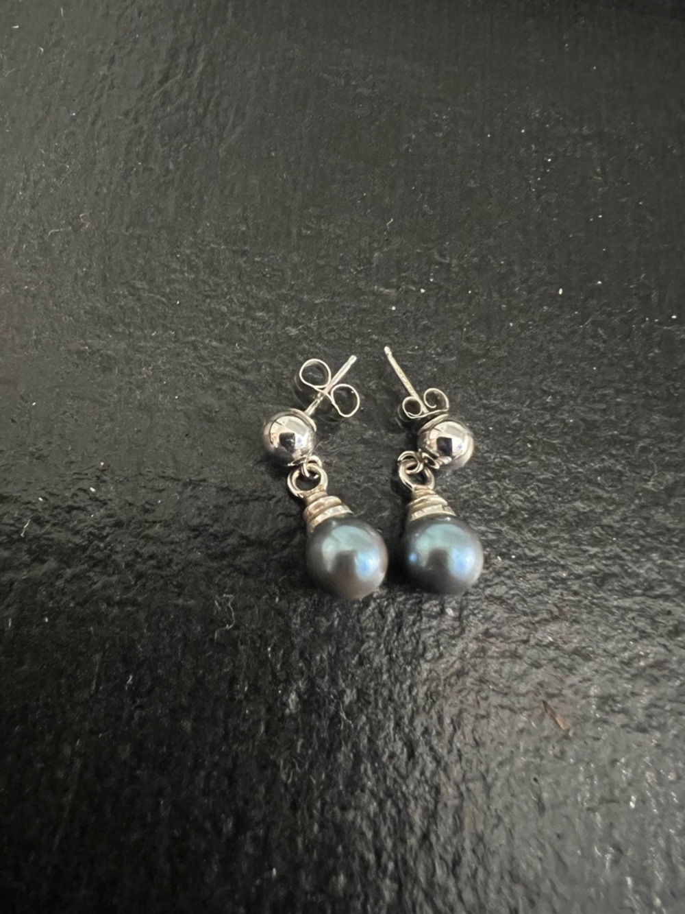 14K White Gold Black Pearl Post Earrings